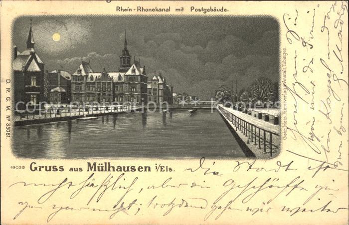 Muelhausen Elsass Rhein Rhonekanal mit Postgebäude im Mon