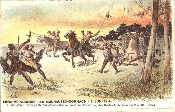 Dornach Elsass Historischer Festzug Hunnen Eingemeindu