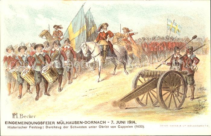 Dornach Elsass Historischer Festzug Schweden Obrist vo