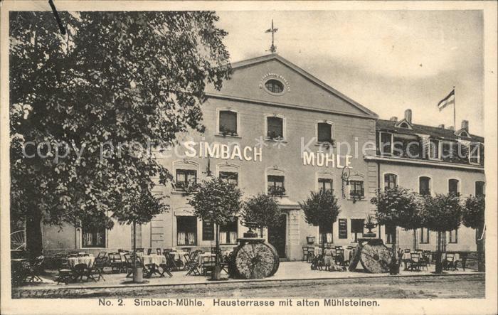 Alsting Simbach Muehle Hausterrasse mit alten Muehlsteinen Ausflugsort