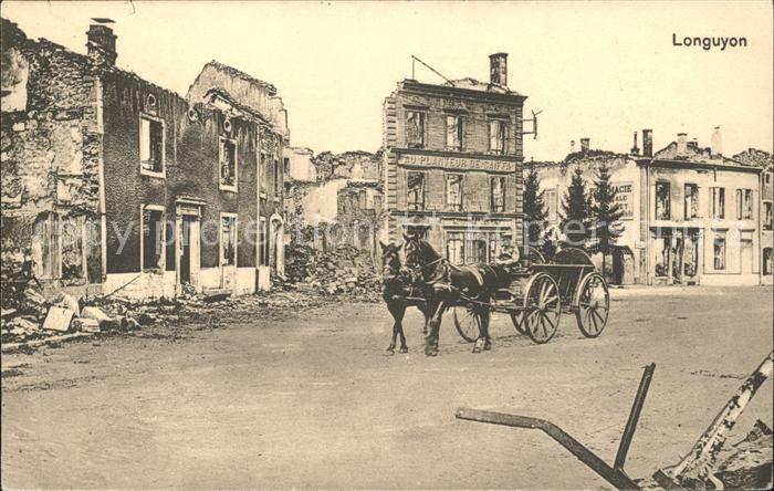 Longuyon Ruines Grande Guerre Tr?mmer 1. Weltkrieg Pferdefuhrwerk