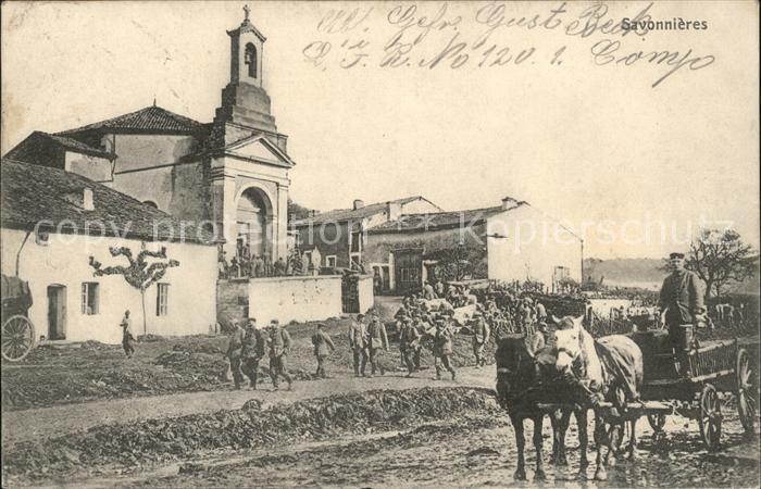 Savonnieres-devant-Bar Kirche Pferdefuhrwerk Kriegsjahre 1. We