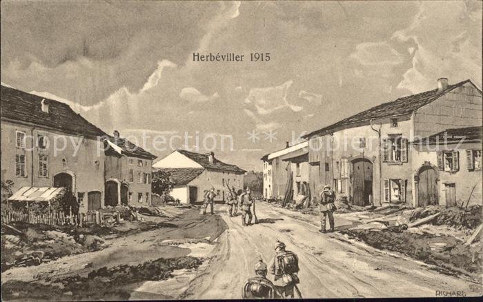 Herbeviller Strassenpartie 1915 Künstlerkarte