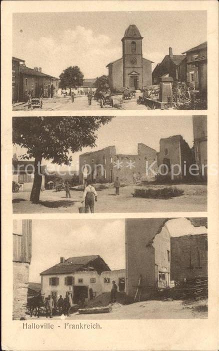 Halloville Kirche Ruinen Trümmer 1. Weltkrieg Orig