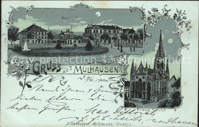 Muelhausen Elsass Bahnhof Evangelische Kirche im Mondsche
