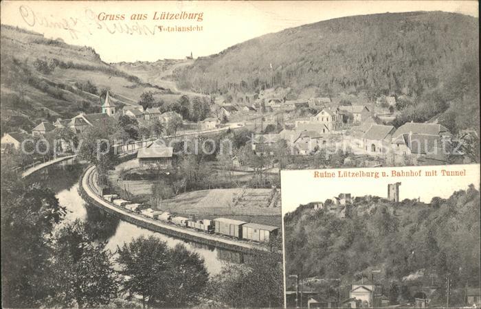 Luetzelburg Lothringen Totalansicht Burgruine Bahnhof Tunnel