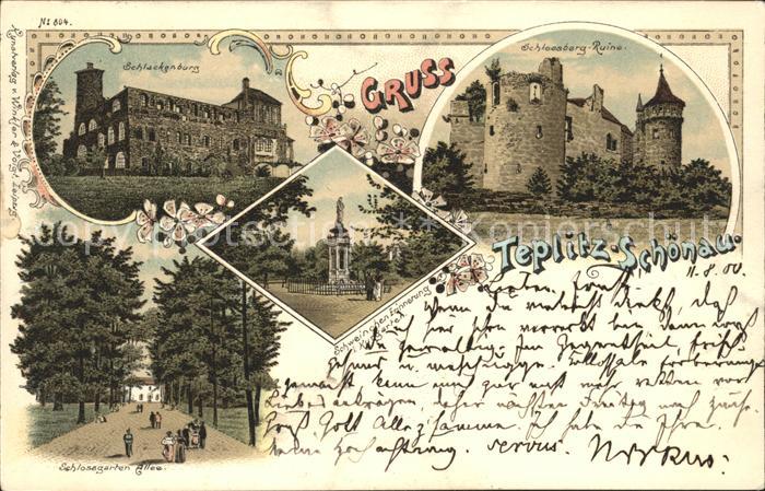 Teplitz-Schoenau Teplice Schlossberg Ruine Schlackenburg Schlossgarten Allee