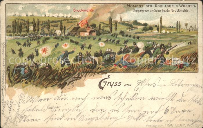 Woerth Elsass Bruckmuehle Moment der Schlacht Soldaten uebergang Sauer