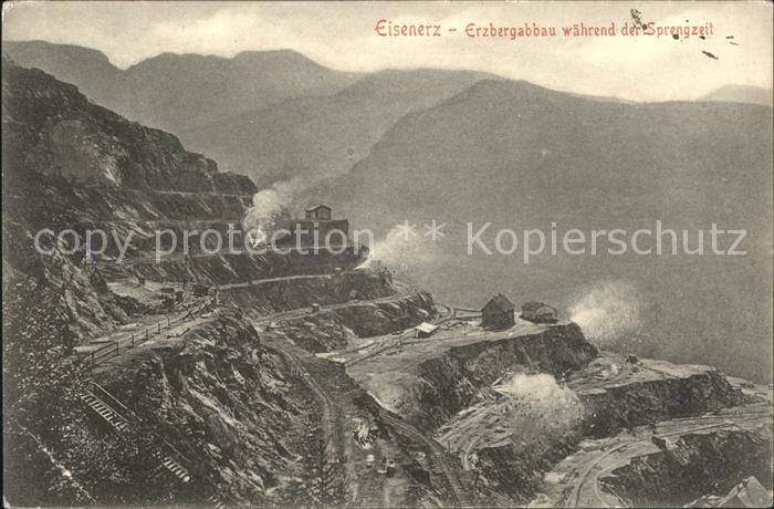 Eisenerz Steiermark Erzbergabbau waehrend der Sprengzeit