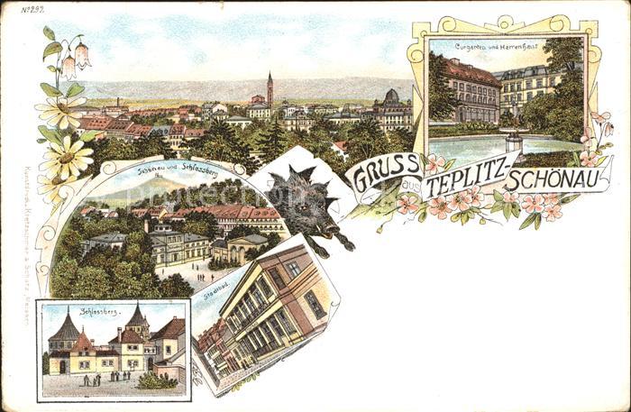 Teplitz-Schoenau Teplice Litho Schlossberg Kurgarten Herrenhaus Stadtbad