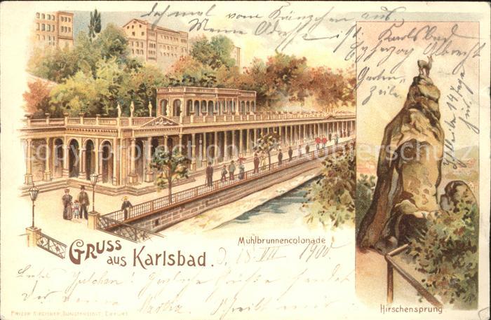 Karlsbad Eger Muehlbrunnencolonade Hirschensprung Litho