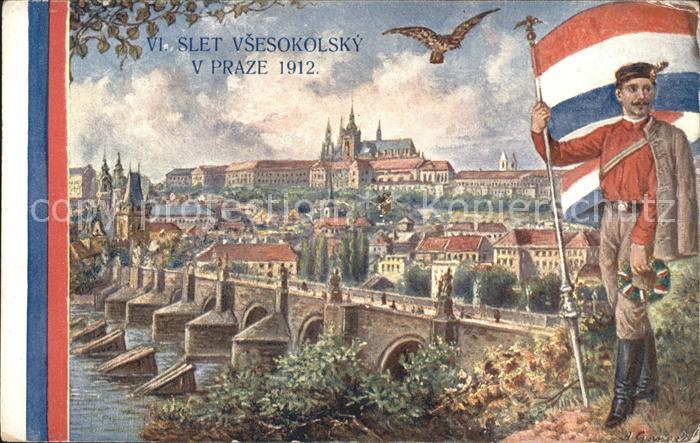 Prag Prahy Prague VI. Slet Vsesokolsky 1912 Soldat Fahne