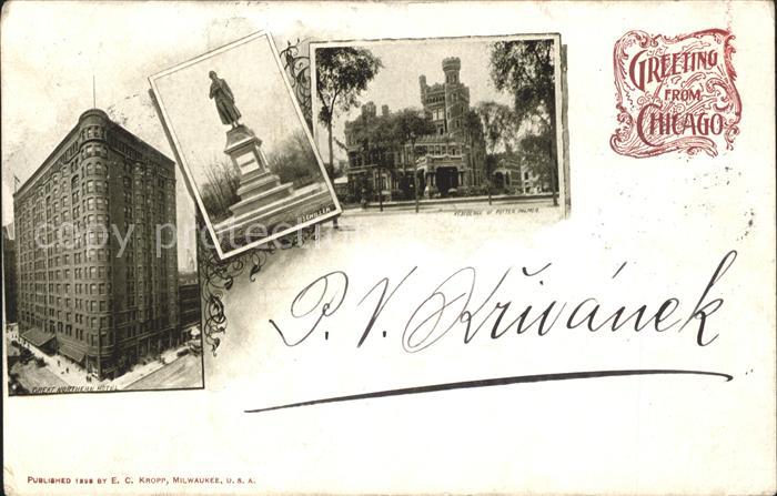 Chicago Illinois Great Northern Hotel Schiller Statue Residence of Potter Palmer