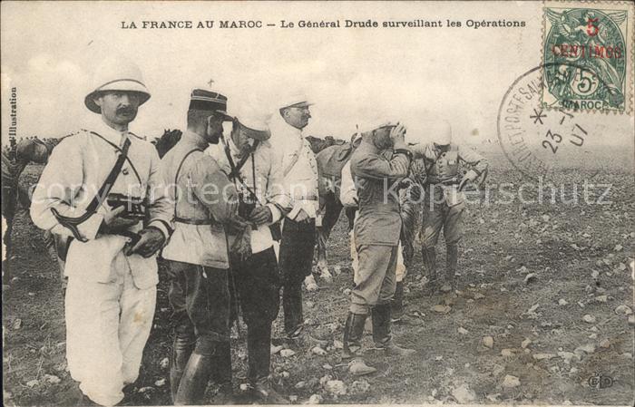 Maroc Marokko General Drude Militaire La France au Maroc Stempel auf AK