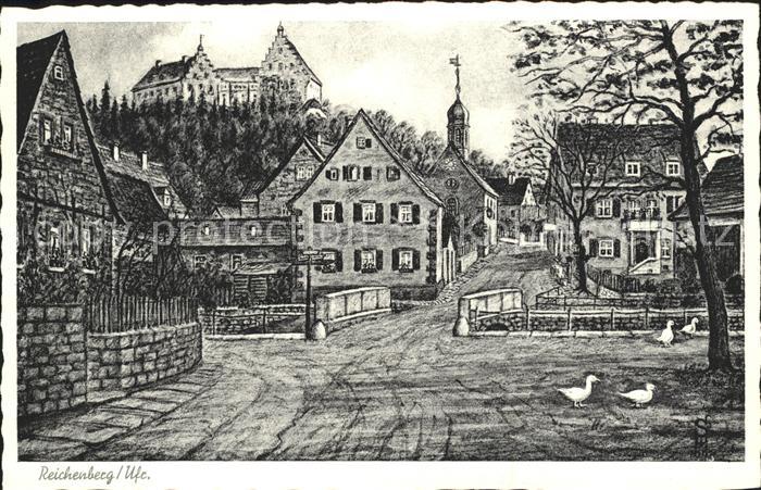 Reichenberg Unterfranken Dorfstrasse Schloss Kuenstlerkarte