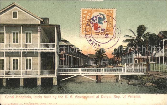 Colon Panama Canal Hospitals Stempel auf AK