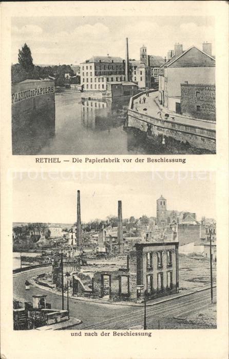 Rethel Ardennes Papierfabrik vor und nach der Beschiess
