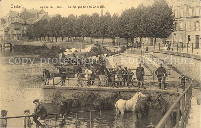 Sedan Ardennes Scene militaire Baignade des Chevaux