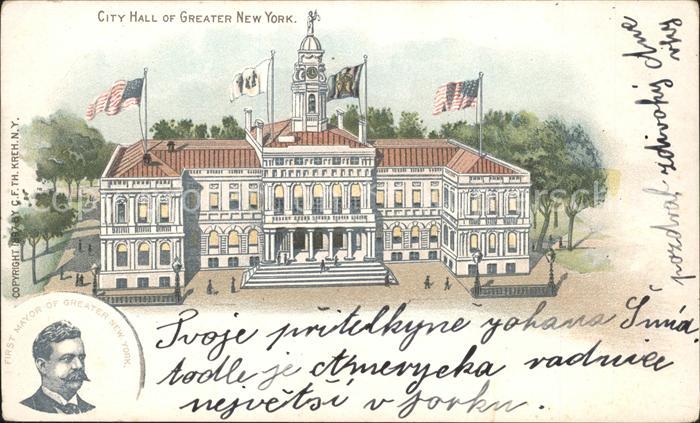 New York City City Hall Flag Portrait of First Mayor of Greater New York