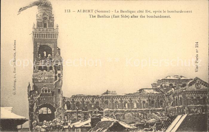 Albert Somme Basilique apres le bombardement Ruines