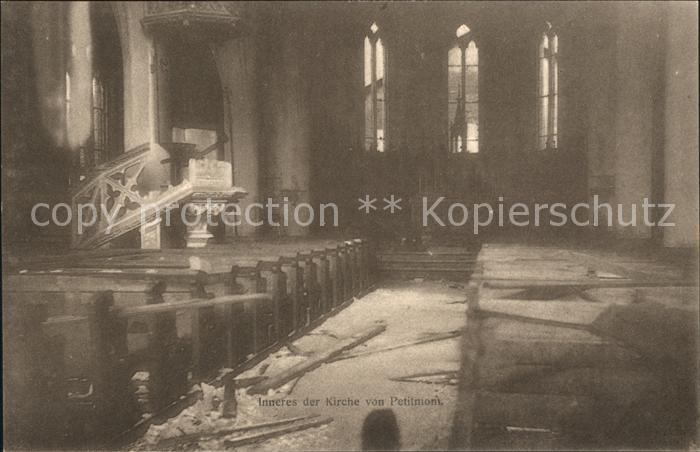 Petitmont Inneres der Kirche Zerstörung 1. Weltkr