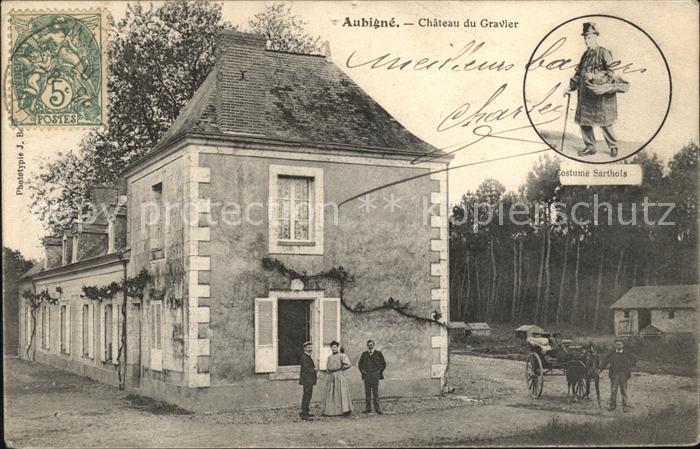 Aubigne d Ille-et-Vilaine Chateau du Gravier Costume Sarthois Stempel auf AK