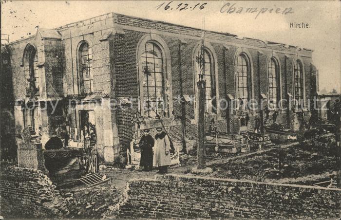 Champien zerstörte Kirche 1. Weltkrieg