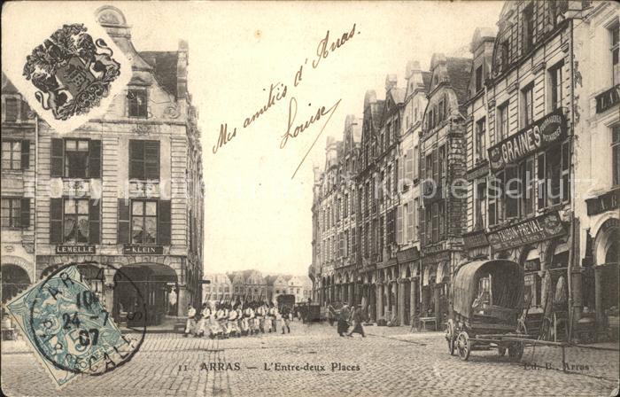 Arras Pas-de-Calais Entre deux Places Militaire Wappen Stempel auf AK
