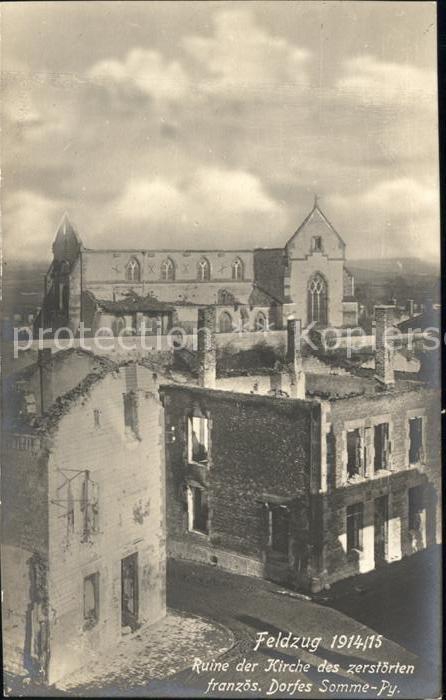 Somme-Py-Tahure Ruine der Kirche des zerstörten Dorfes