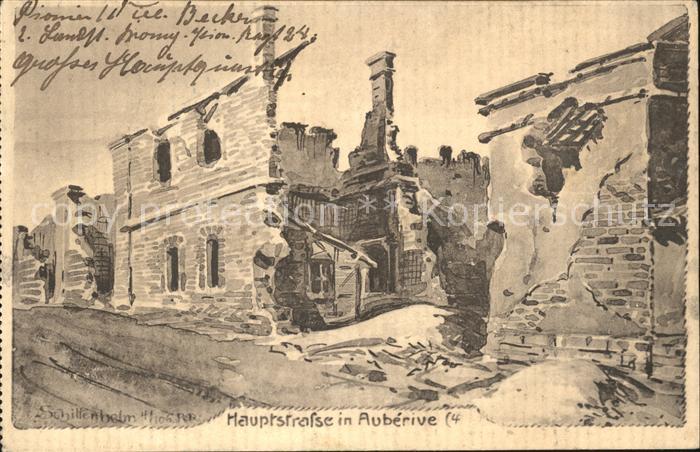 Auberive 51 Hauptstrasse Ruinen 1. Weltkrieg Kuenstlerkarte