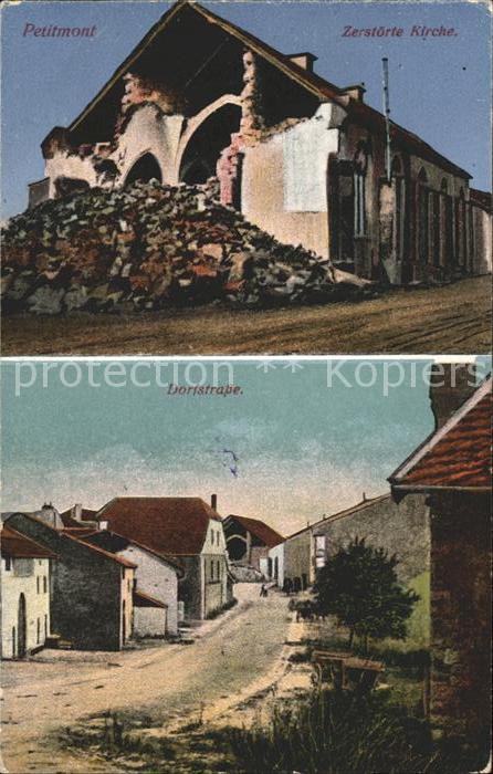 Petitmont Zerstörte Kirche Dorfstrasse 1. Weltkri