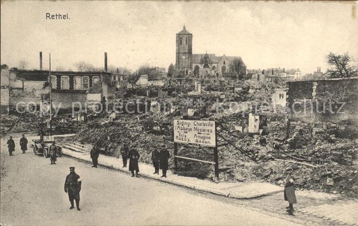 Rethel Ardennes Strassenpartie Trümmer Kirche 1. Weltkr