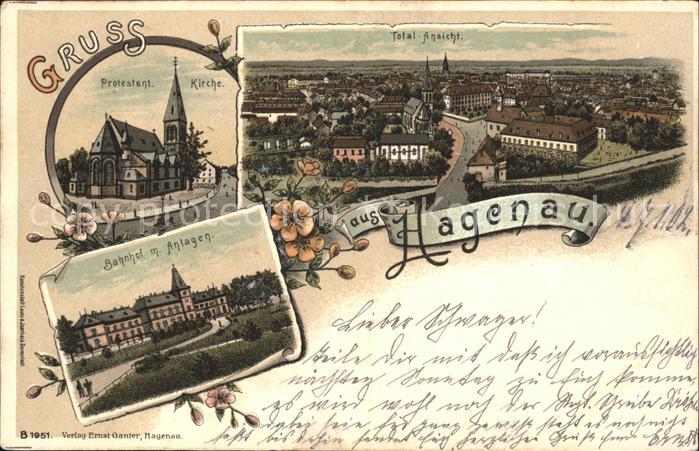 Hagenau Elsass Protestantische Kirche Gesamtansicht Ba