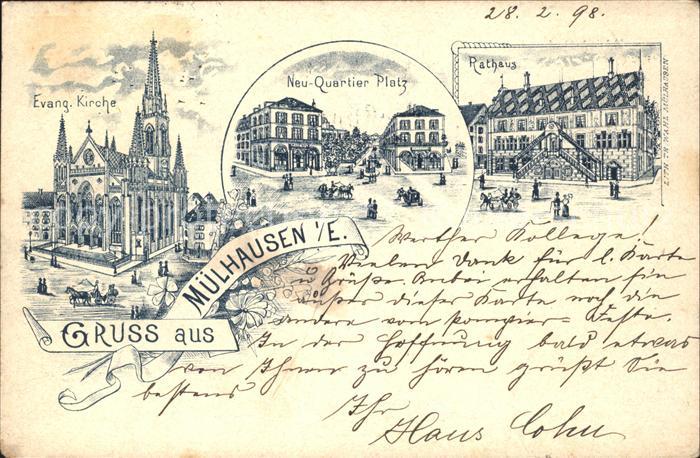 Muelhausen Elsass Kirche Neu Quartier Platz Rathaus Deutsche Reichspost