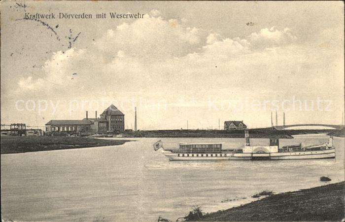 Doerverden Kraftwerk mit Weserwehr Dampfer