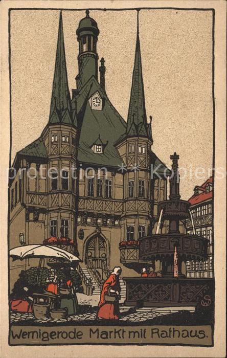 Wernigerode Harz Markt Rathaus Kuenstlerkarte