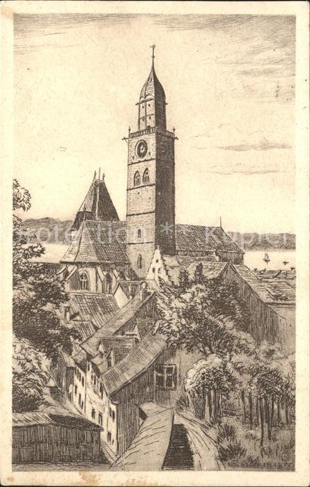 ueberlingen Bodensee Kirchenpartie Radierung R. Ostermayer