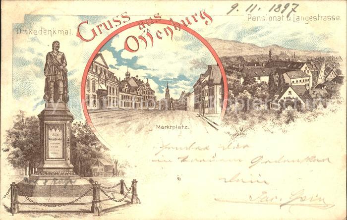 Offenburg Drakedenkmal Pensionat Langestrasse Marktplatz