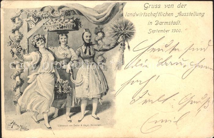 Darmstadt Landwirtschaftliche Ausstellung Trachten Sichel Herm. Mueller