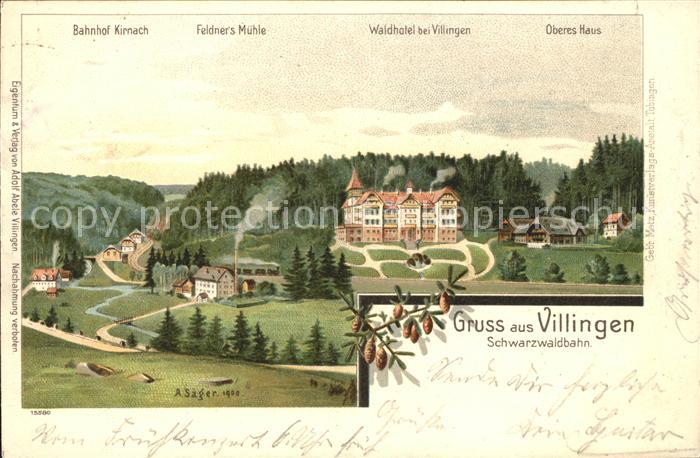 Villingen-Schwenningen Schwarzwaldbahn Waldhotel Feldner's Muehle Litho