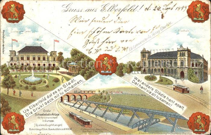 Elberfeld Stadthalle Zoologischer Garten Schwebebahn Strassenbahn Litho