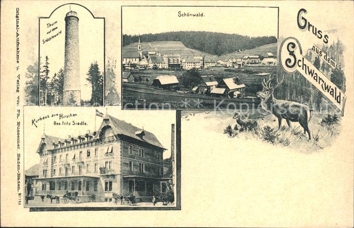 Schoenwald Schwarzwald Kurhaus zum Hirschen Turm Stoecklewald