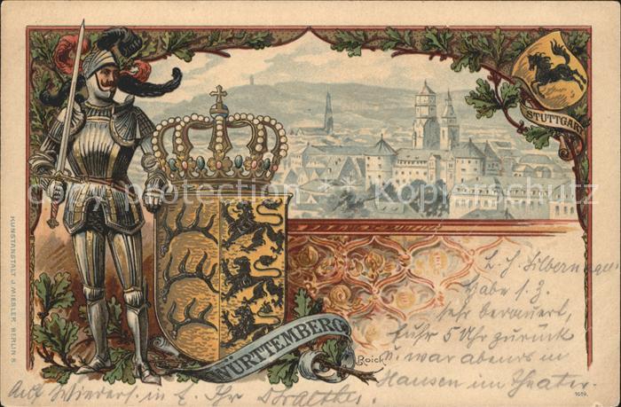 STUTTGART  CITY Wappen Krone Ritter Litho