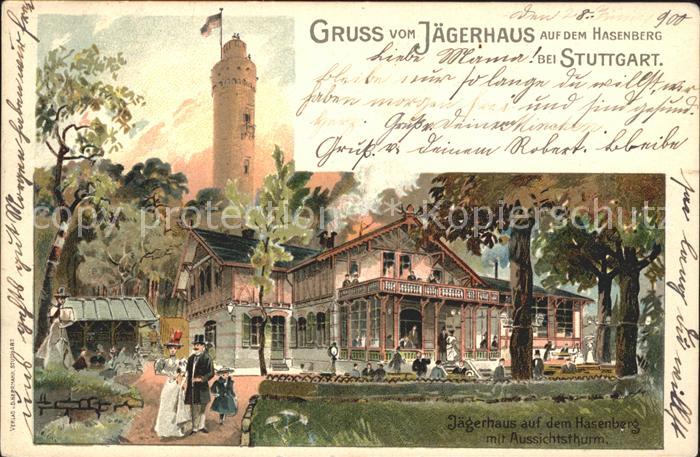 STUTTGART  CITY Jaegerhaus Hasenberg Aussichtsturm Litho