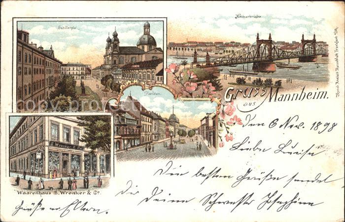 Mannheim Neckarbruecke Schillerplatz Warenhaus S. Wronker Litho
