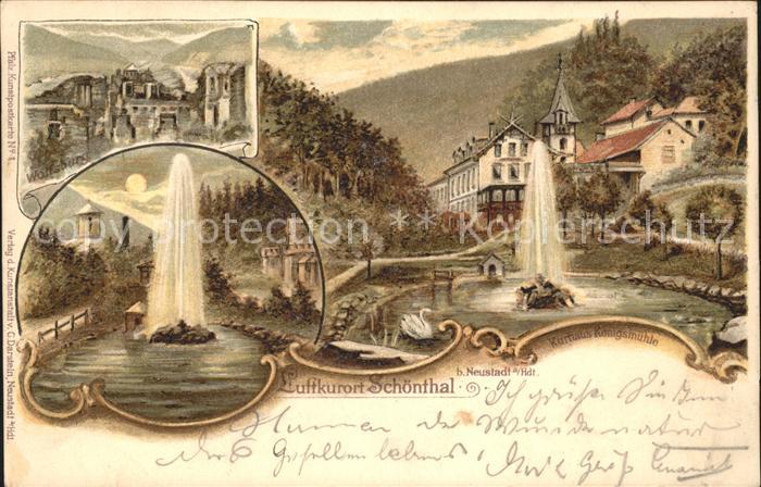 Schoental Neustadt Weinstrasse Kurhaus Koenigsmuehle Wolfsburg Litho