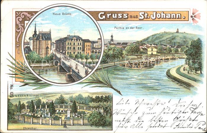 St Johann Saarbruecken Ehrental Neue Bruecke Saar Litho Bahnpost