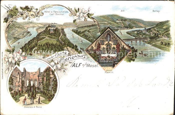 Alf Mosel Ruine Marienburg  Kapelle Hotel-Restauration Carl Boemer Litho
