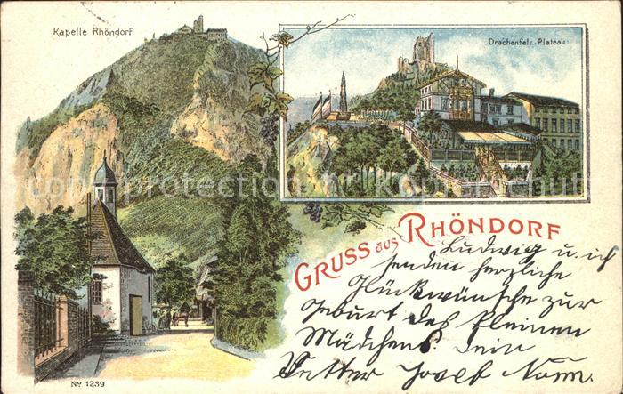 Rhoendorf Kapelle Rhoendorf Drachenfels-Plateau Litho