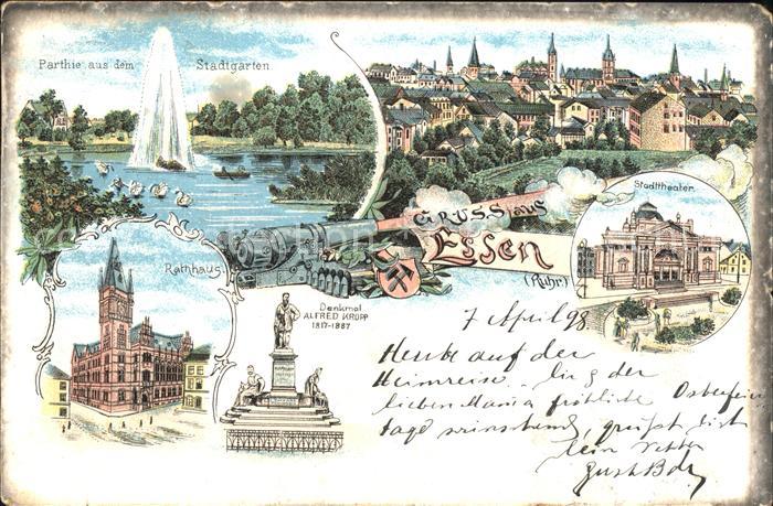 Essen Ruhr Denkmal Alfred Krupp Stadttheater Rathaus Litho